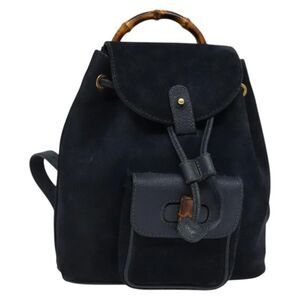 Gucci Gucci Bamboo Daim Navy Suede Backpack Bag